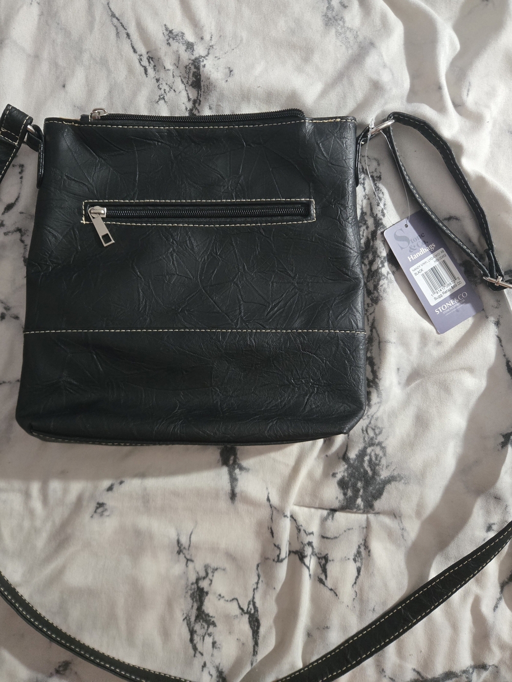 Stone & Co. Black Textured Crossbody Bag with Front Zip